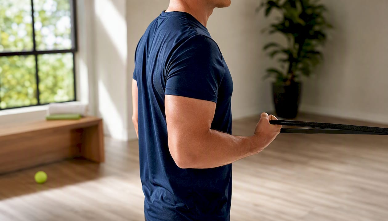 Player performing shoulder stability exercise