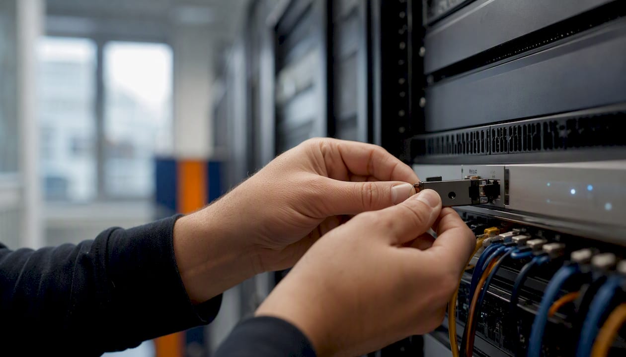 Hands configuring network security hardware