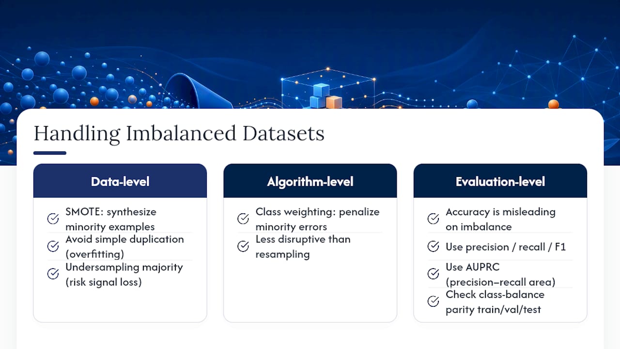 Three approaches to imbalanced datasets