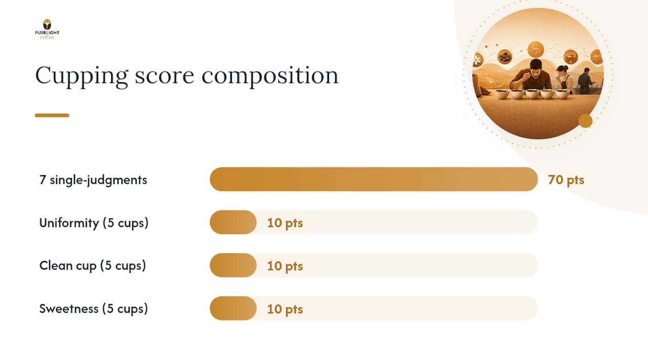 Diagram of coffee cupping sensory attributes and scoring
