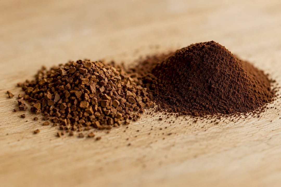 Close-up of freeze-dried and spray-dried coffee granules