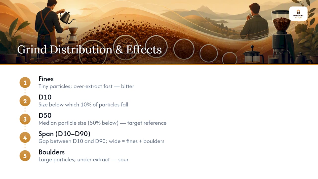 Coffee particle distribution with D10 D50 D90