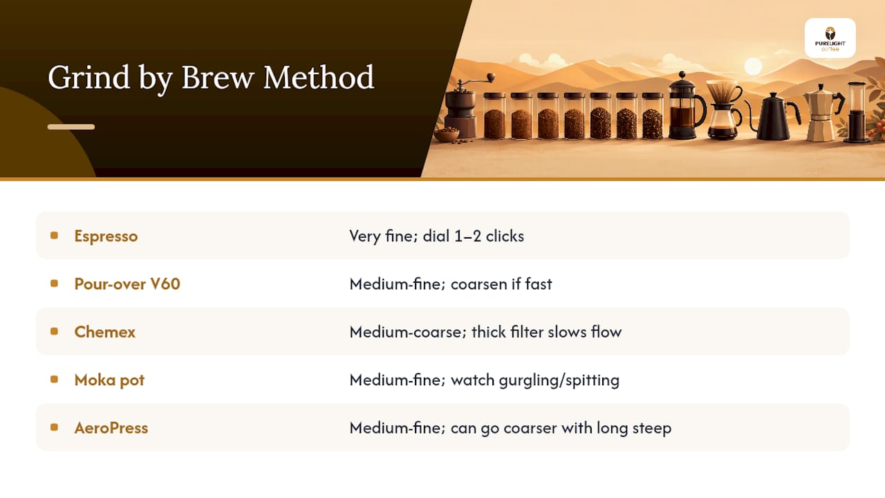 Grind Sizes by Brew Method: What Actually Changes the Cup — overview diagram