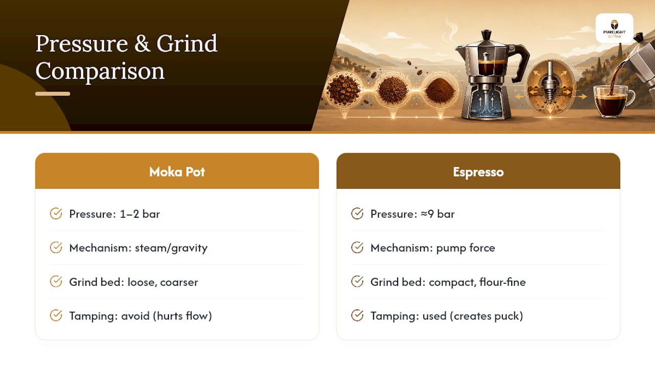 Moka pot and espresso pressure comparison