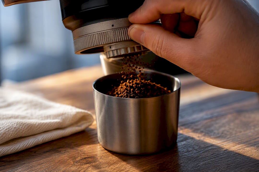 Manual burr grinder producing consistent grounds