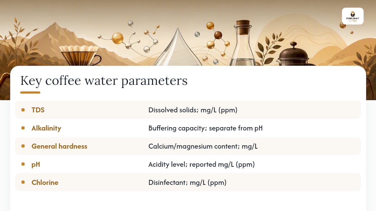 Five coffee water parameters and units