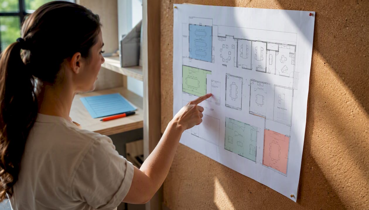 Office floor plan with cleaning zones marked