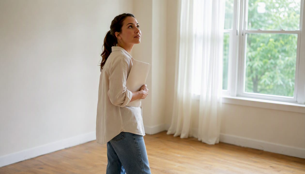 Person walking through empty room inspection