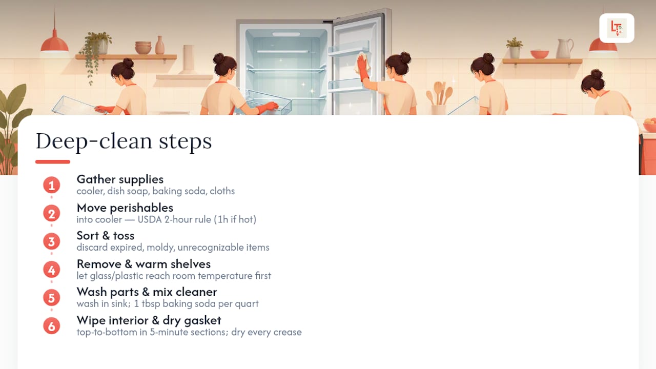 Step-by-step fridge deep cleaning flowchart