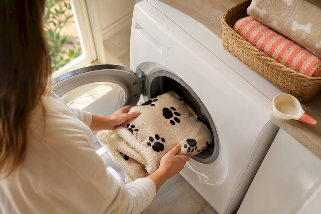 Pet blanket being prepared for fragrance-free washing