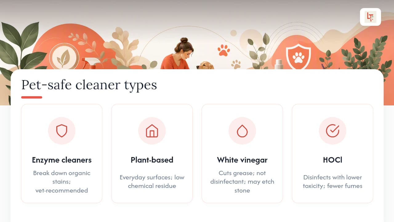 Four pet-safe cleaner categories and uses