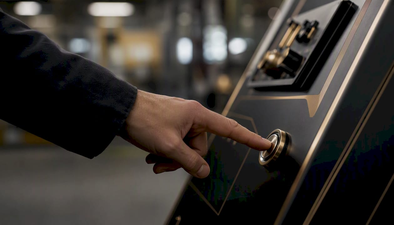 Hand activating toggle switch on control panel