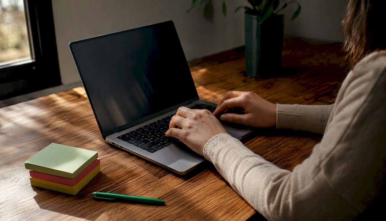 Hands manually verifying backlinks at desk