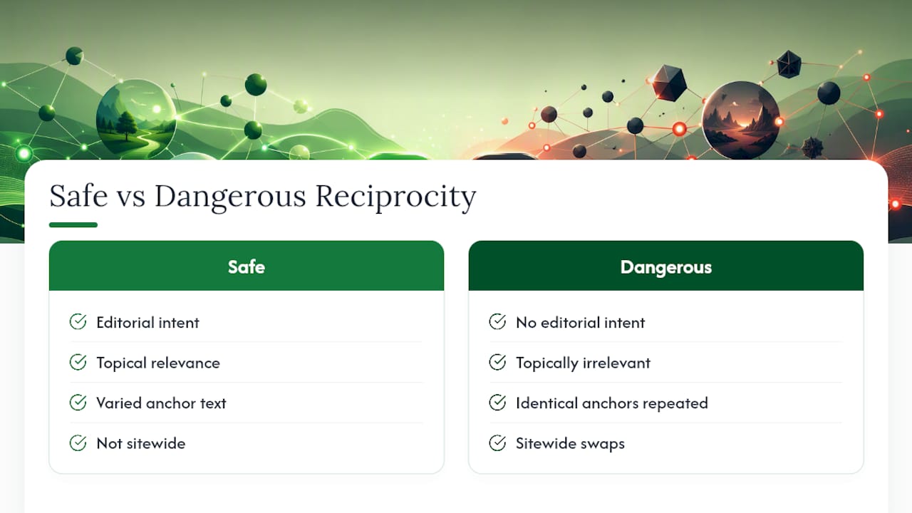 Comparison diagram of safe and dangerous reciprocal link practices