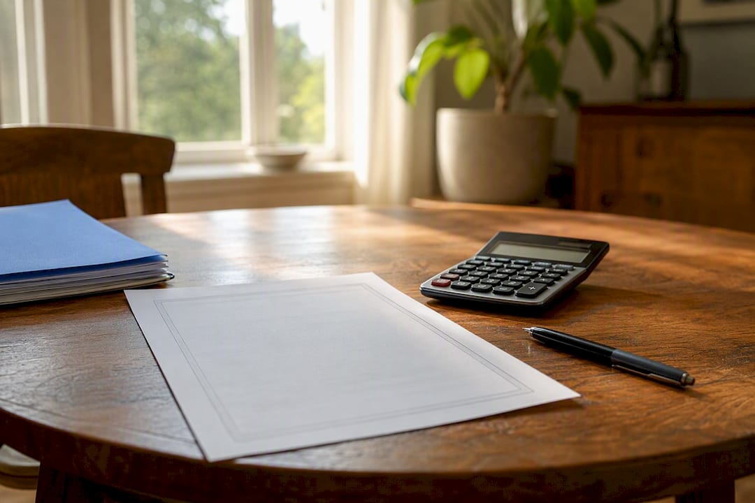 Certificado de depósito junto a una calculadora sobre la mesa