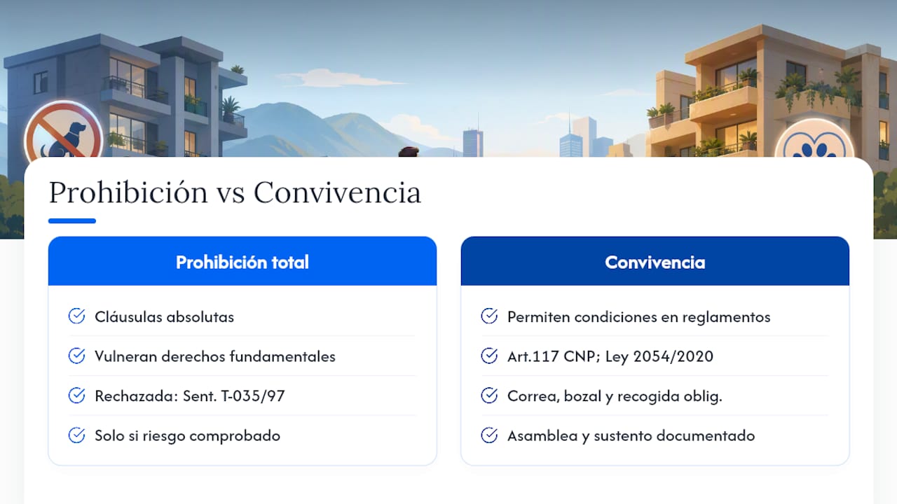 Diagrama comparativo de cláusulas entre prohibición total y convivencia responsable