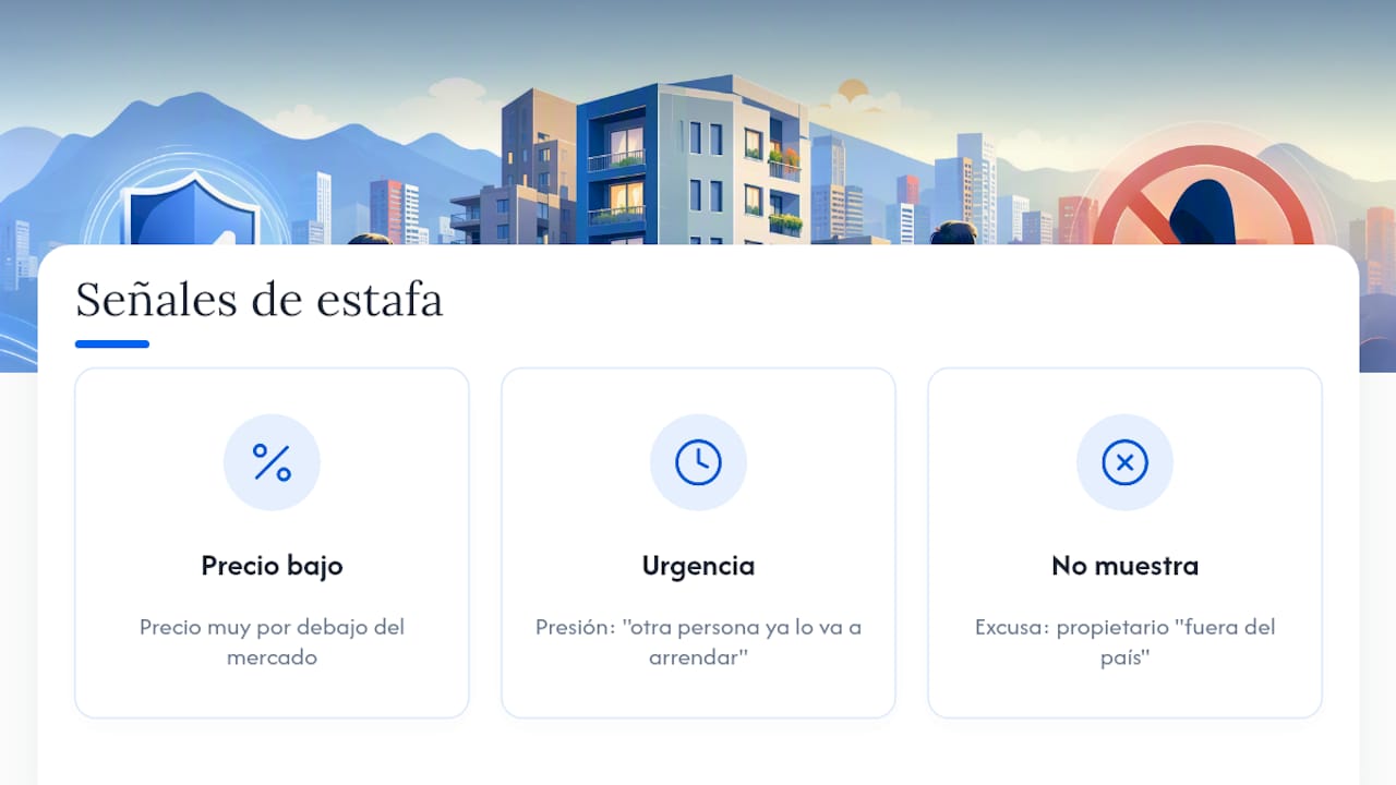 Gráfico con señales de alerta sobre fraudes en anuncios inmobiliarios