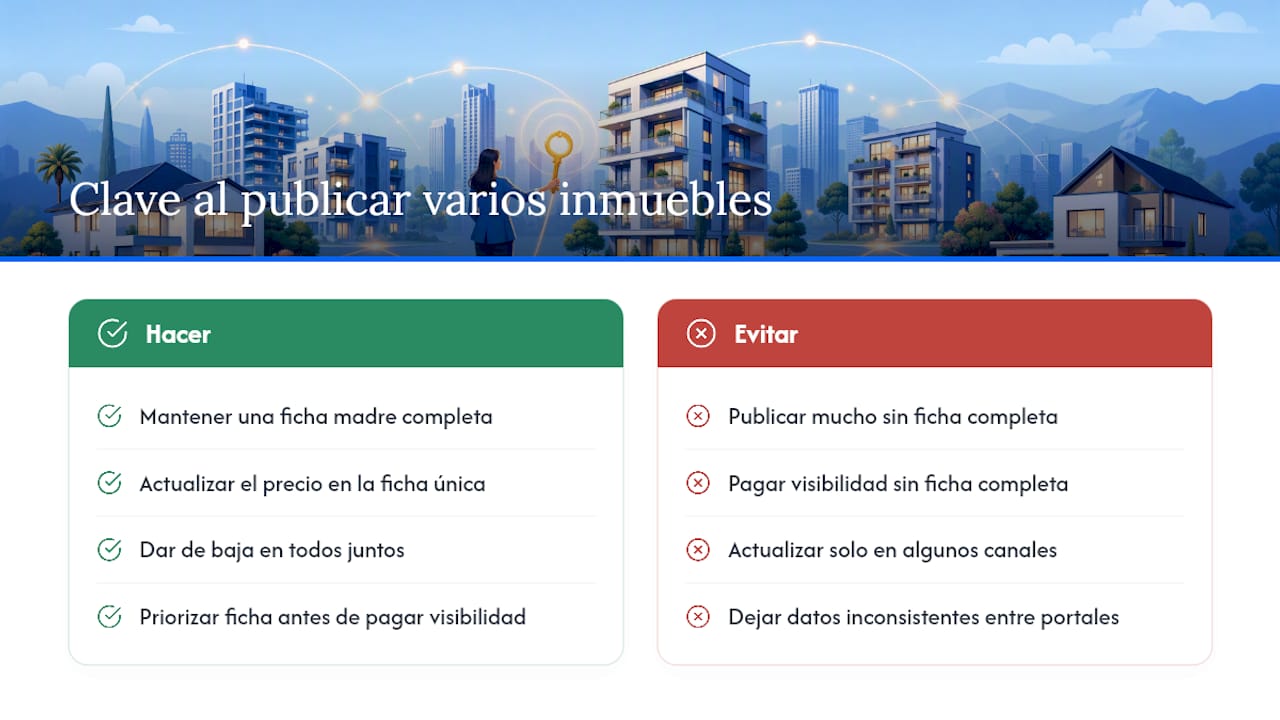 Lo que la mayoría se salta al publicar varios inmuebles — overview diagram