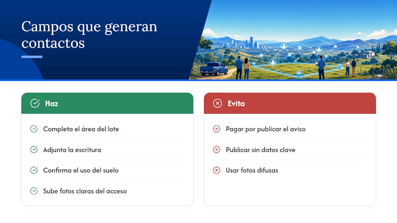 Publica tu lote gratis y recibe contactos directos en Viviendalista — overview diagram