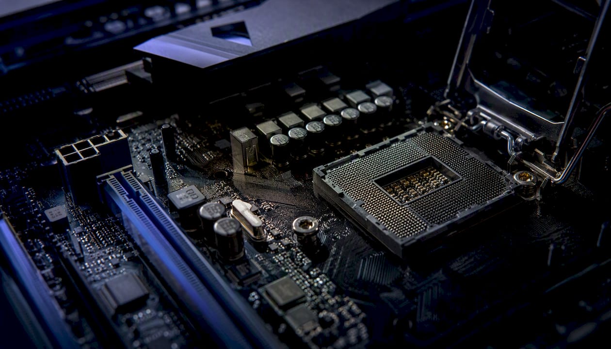Close-up of motherboard circuit board details