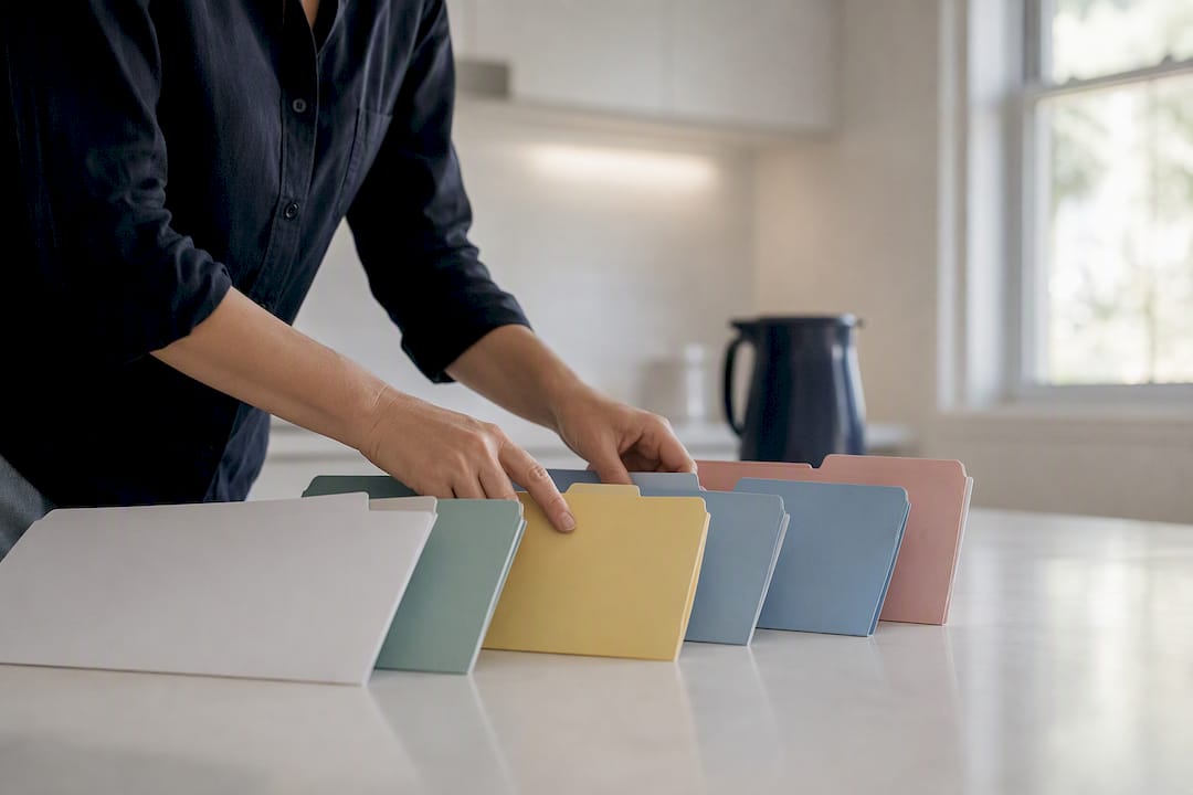 Hand organizing mortgage workflow folders