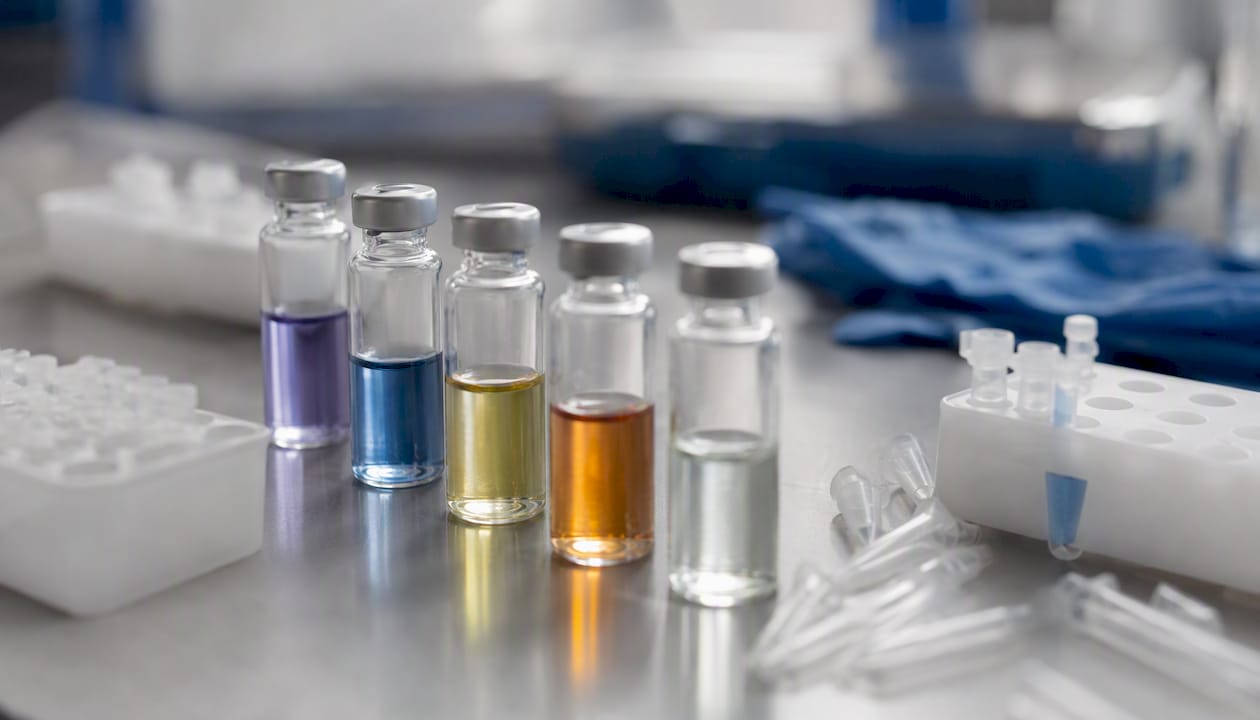 Laboratory vials of antibody solutions