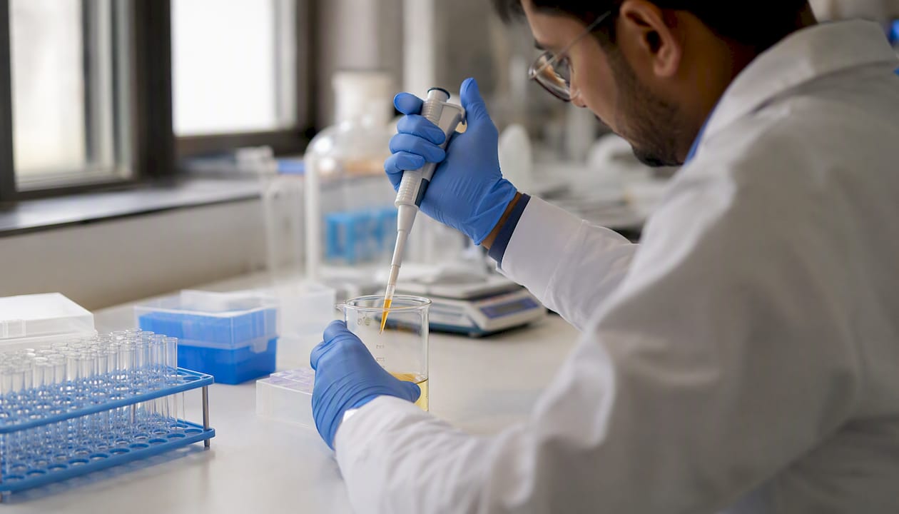 Hands mixing recombinant antibody vials