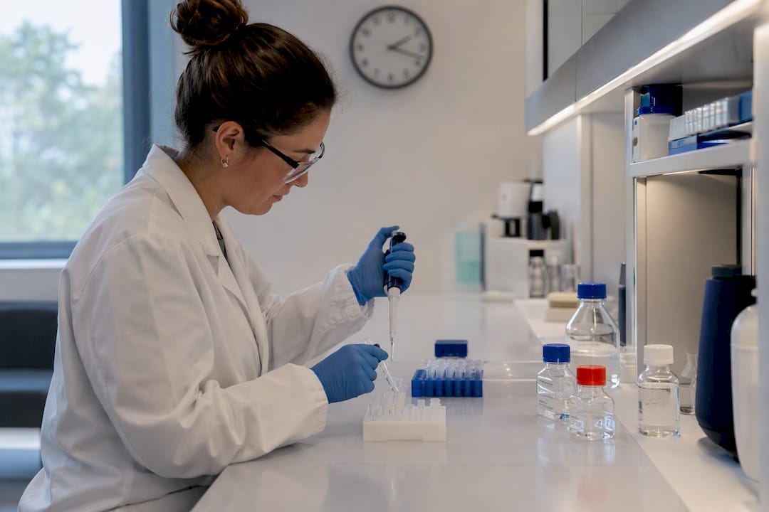Scientist pipetting protease enzyme solution