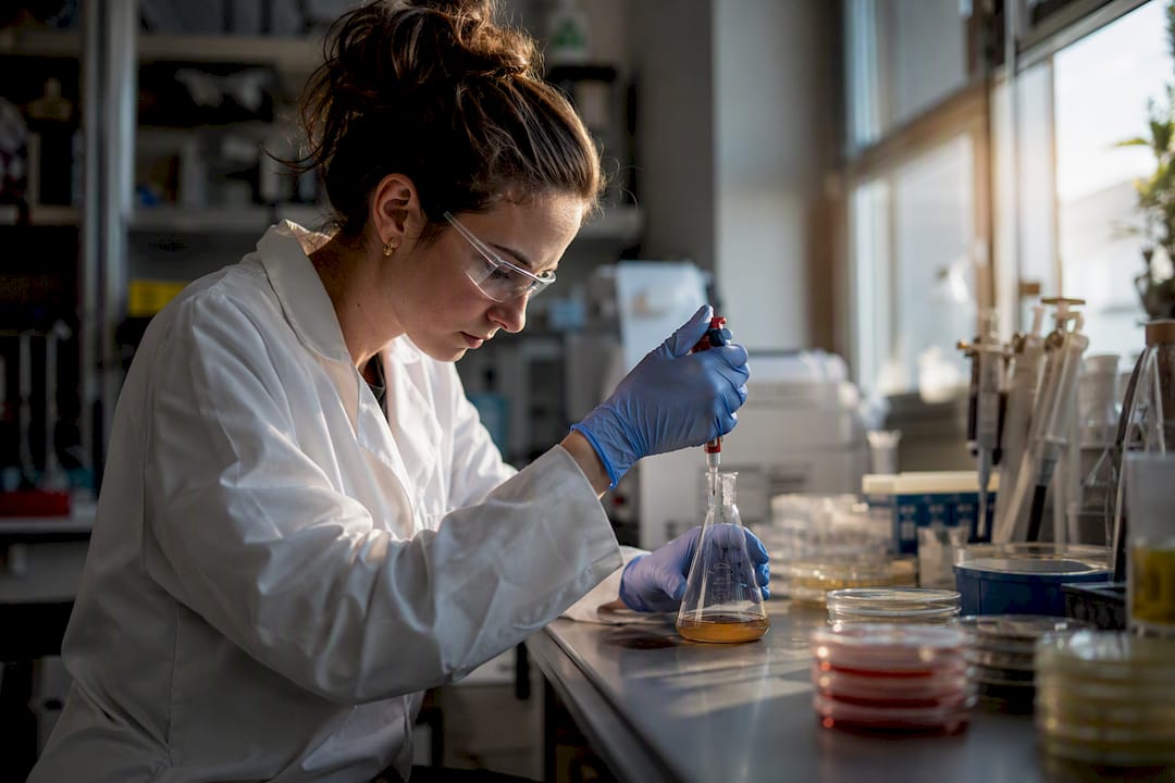 Scientist inoculating bacterial culture