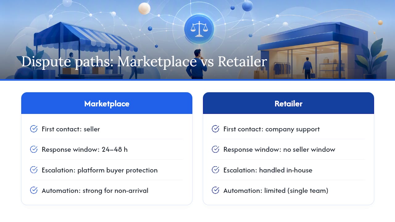 Marketplace and retailer dispute paths