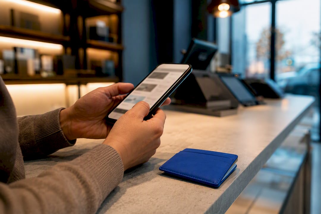 Shopper reviewing online price offers