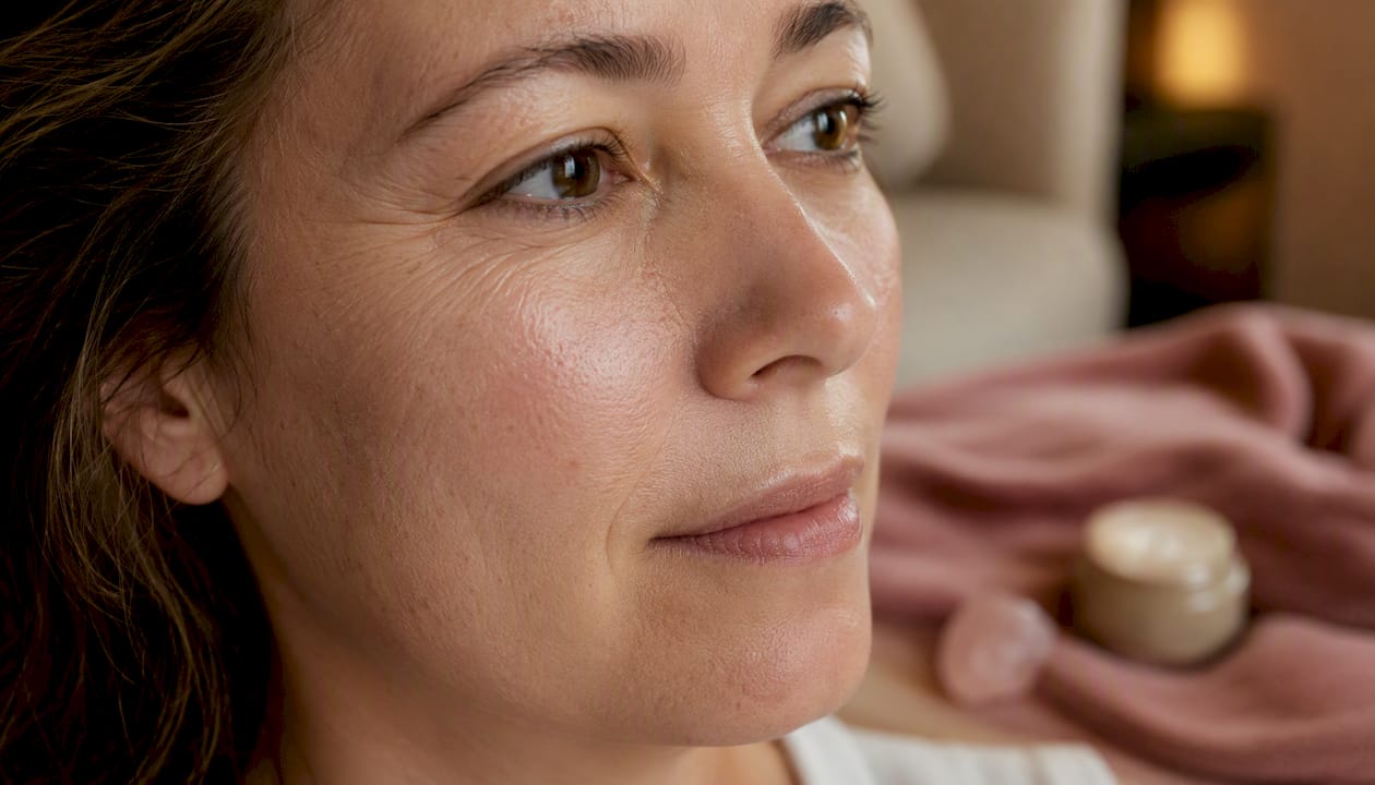 Detailaufnahme des Gesichts: Hautbild vor und nach der Behandlung