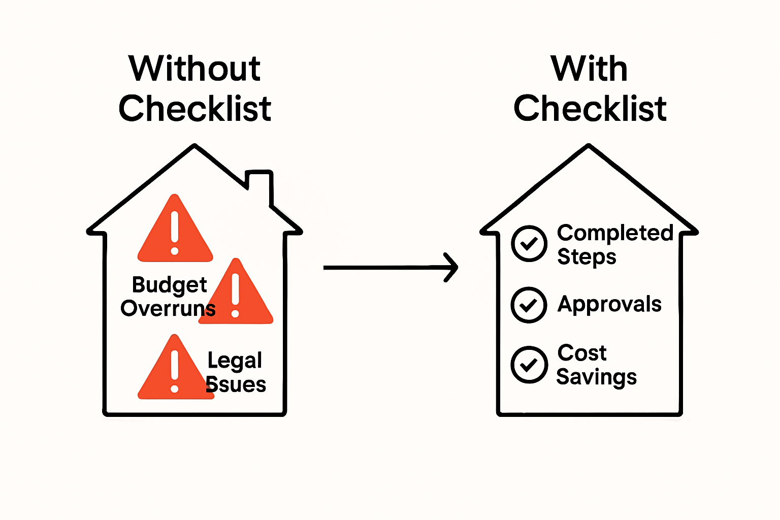 Infographic comparing home extension outcomes with and without a planning checklist