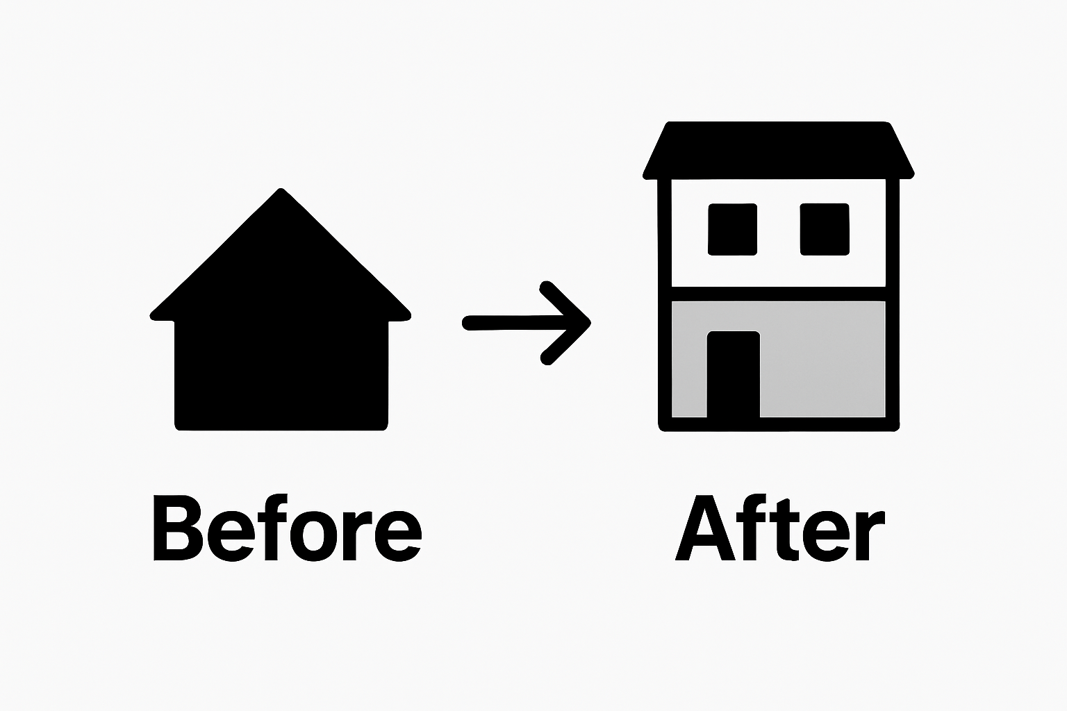 Before and after double-storey extension comparison infographic