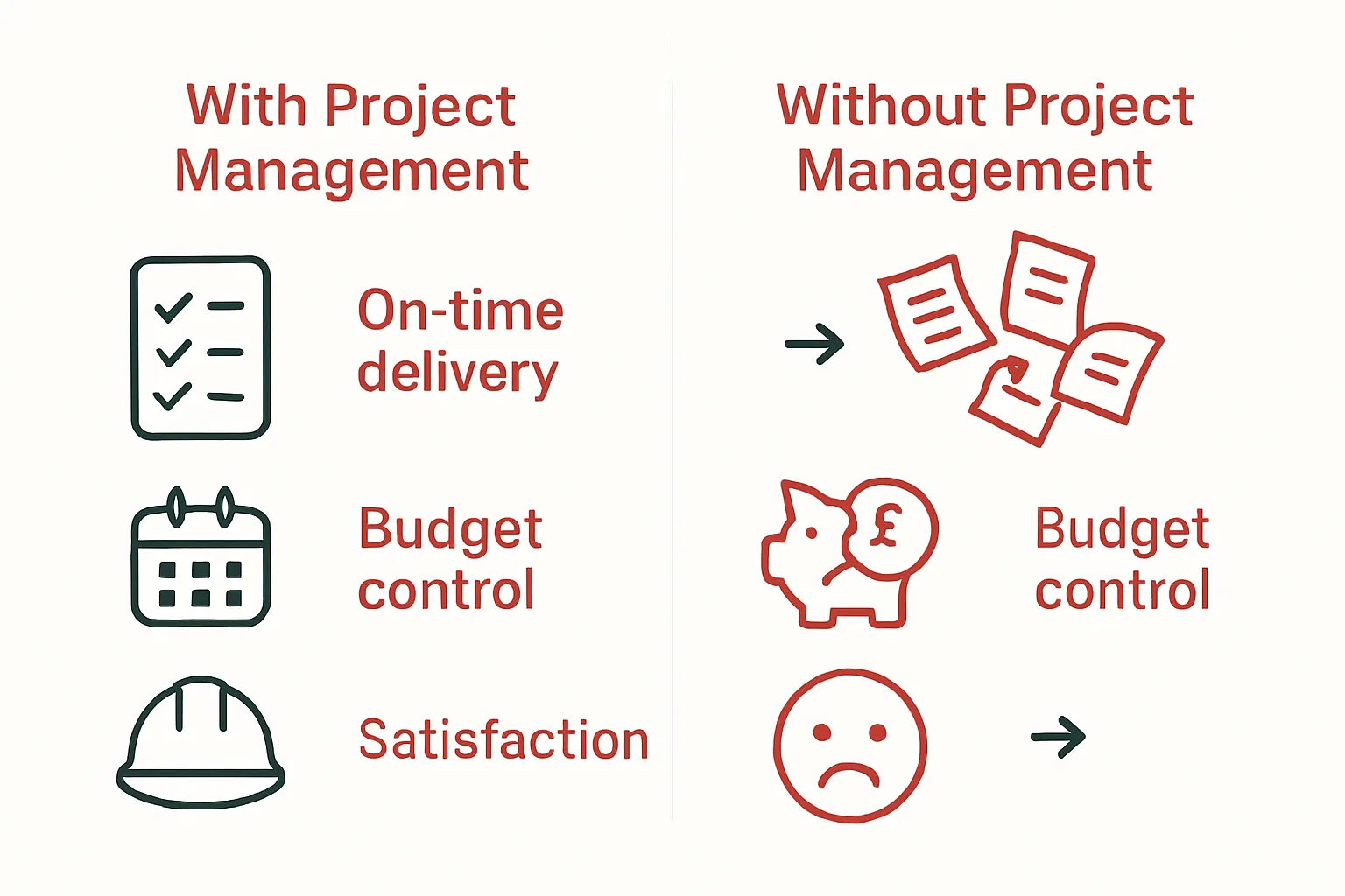 Infographic showing project management vs no project management for home extensions