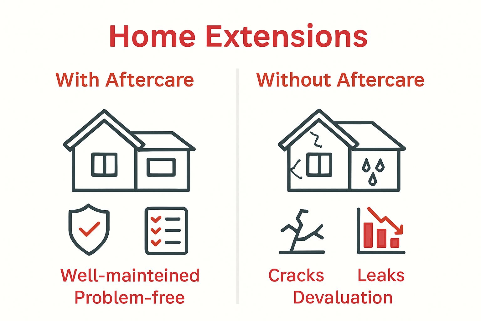 Infographic comparing outcomes with and without home extension aftercare