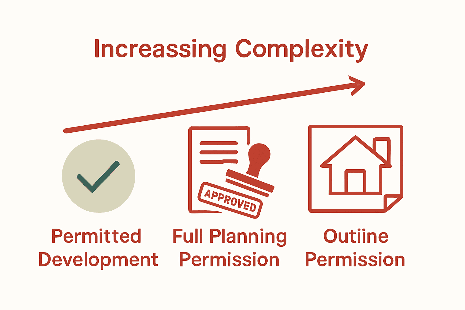 Three icons comparing UK home extension permissions