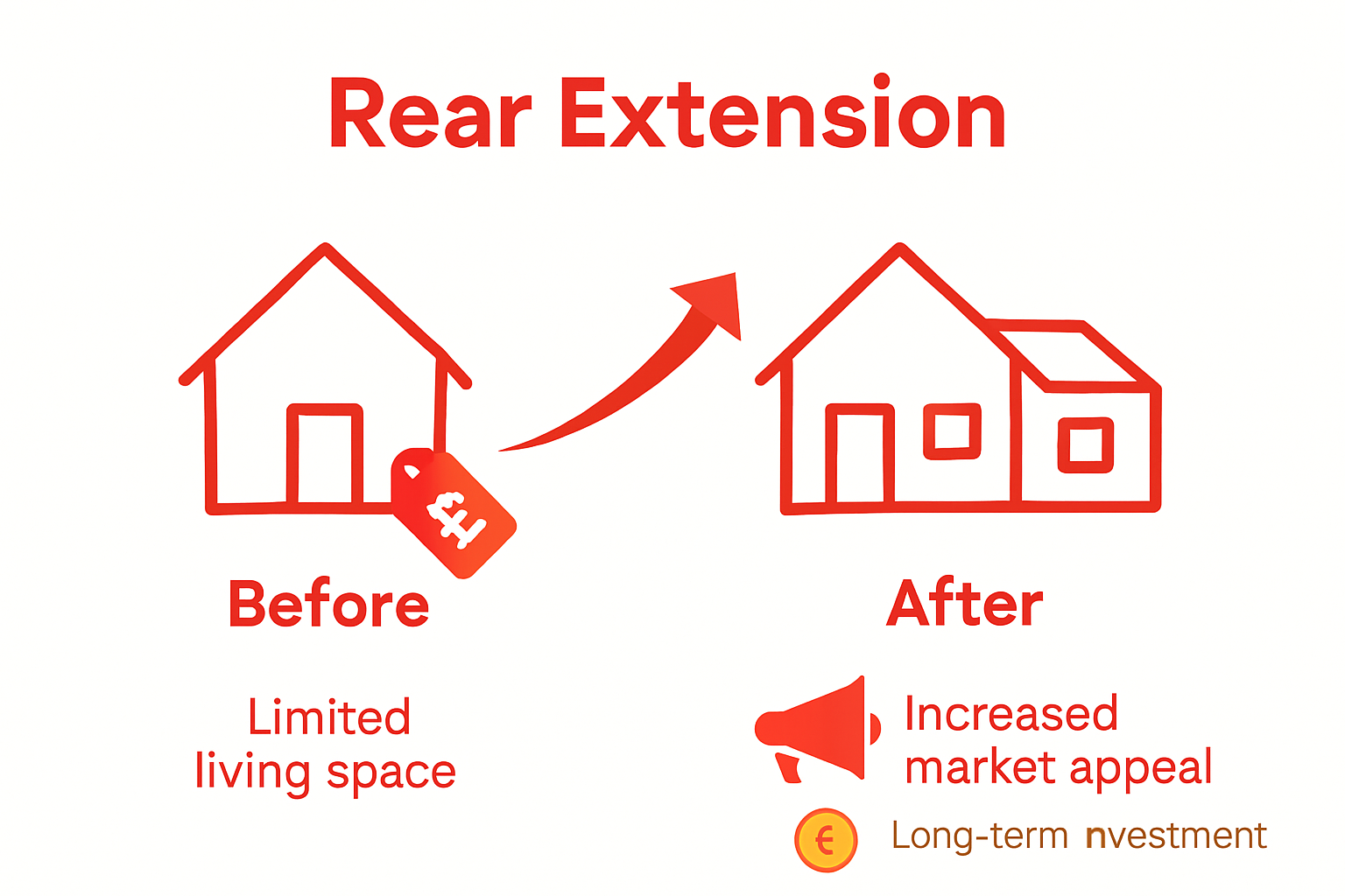 Infographic comparing home value with and without rear extension