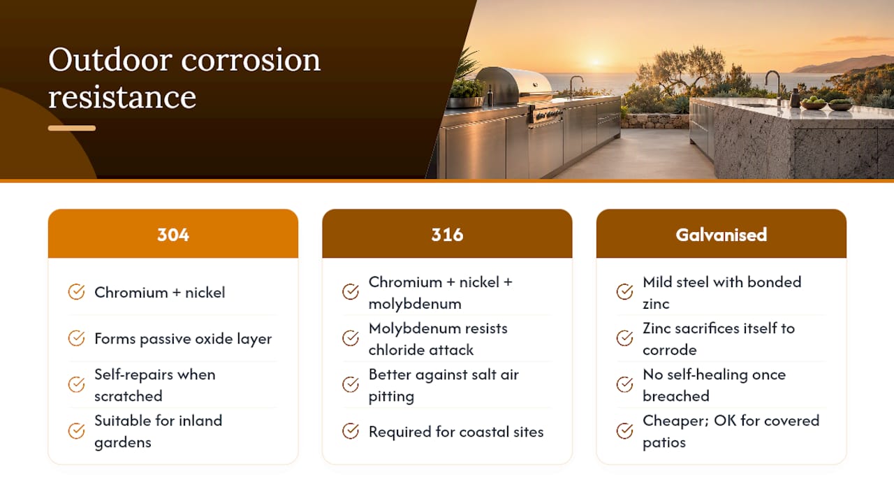 Diagram comparing steel grades corrosion resistance outdoors