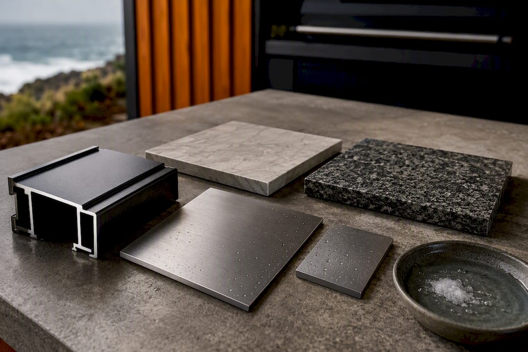 Aluminium steel porcelain and granite samples