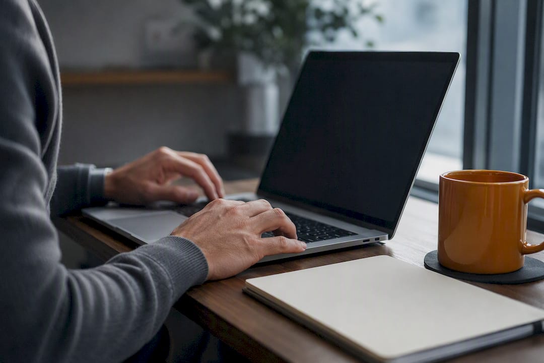 Engineer hands near laptop in tech workspace