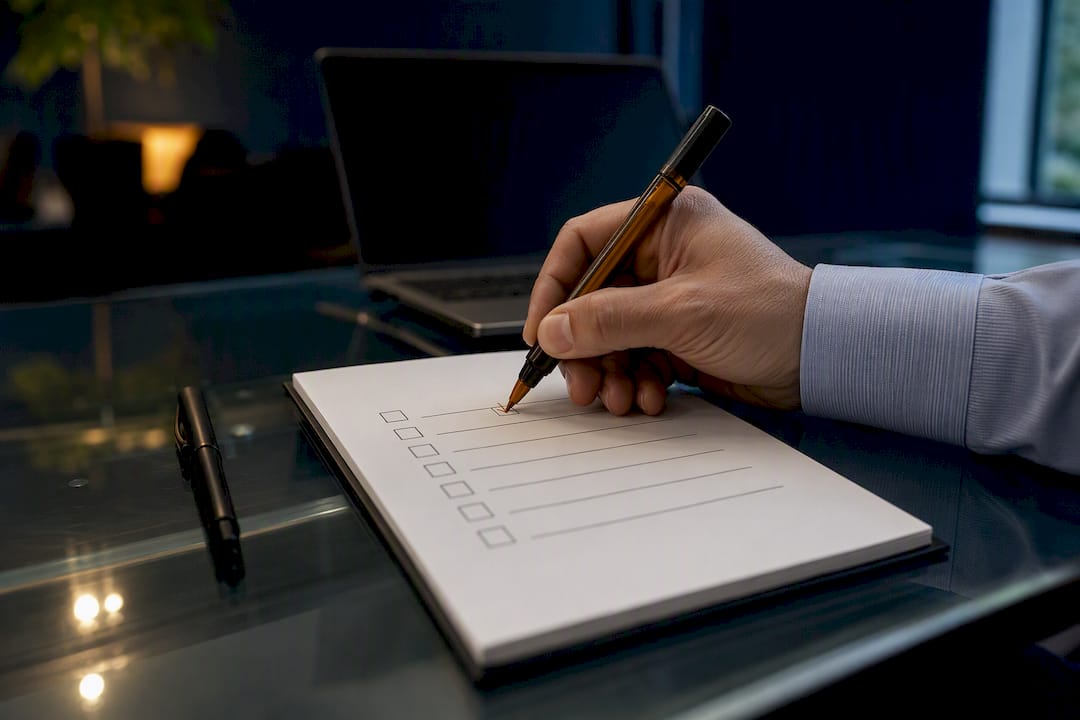 Hand checking off AI deployment checklist