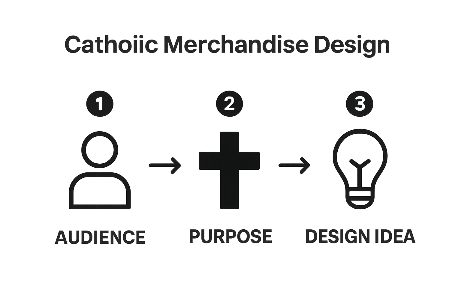 Three-step process: audience, purpose, design idea icons linked by arrows