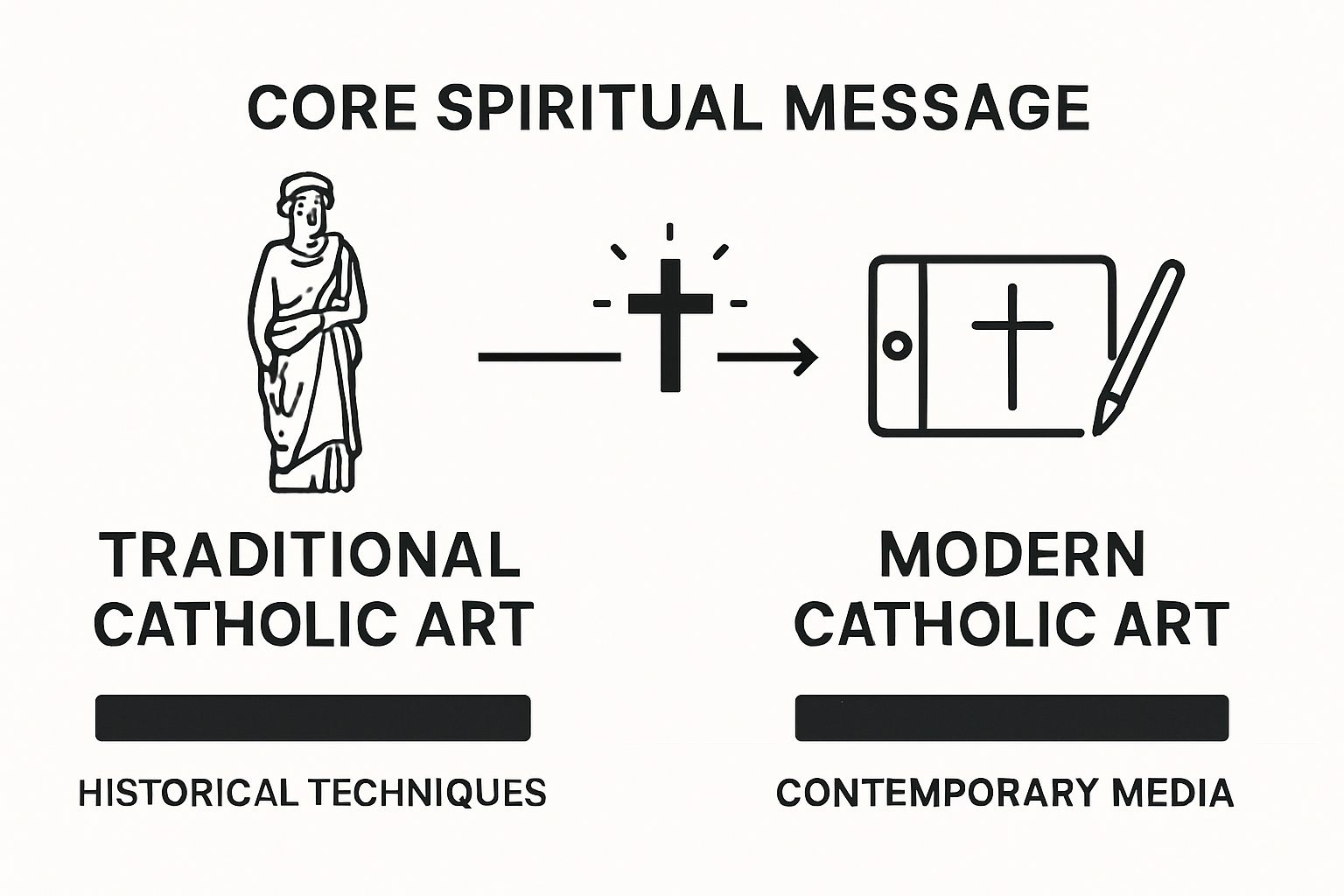 Simple infographic comparing traditional and modern Catholic art approaches