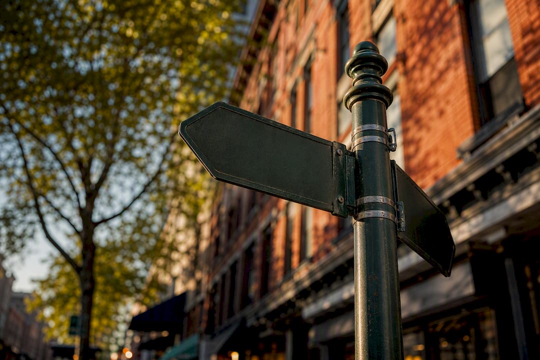 Street sign post in urban neighborhood