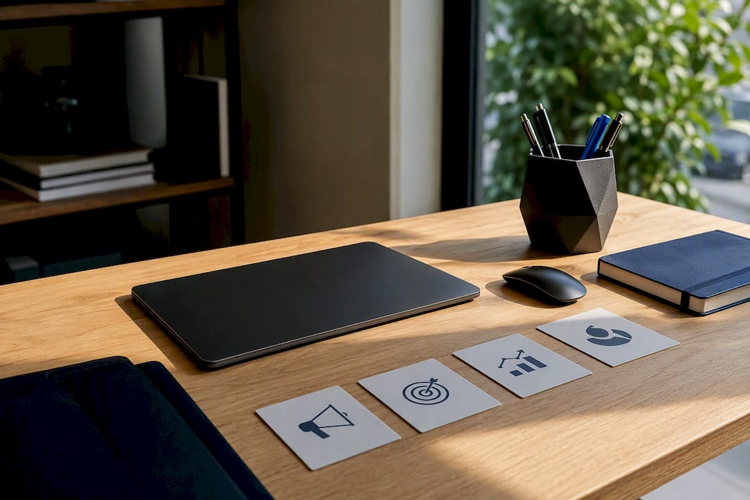 Marketing tools concept on desk
