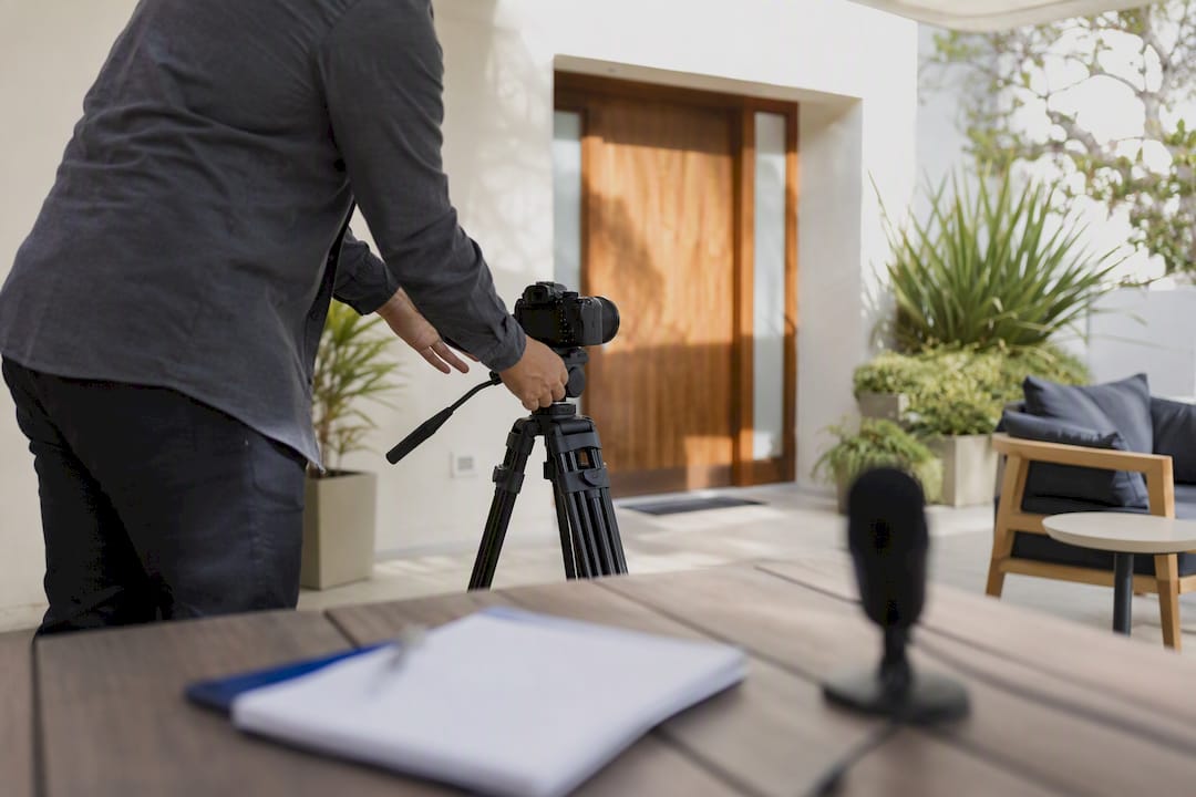 Real estate video recording setup in living room