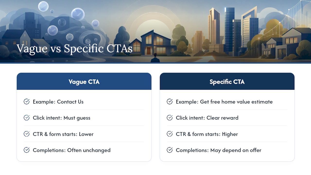 Comparison chart of vague vs specific CTAs effectiveness
