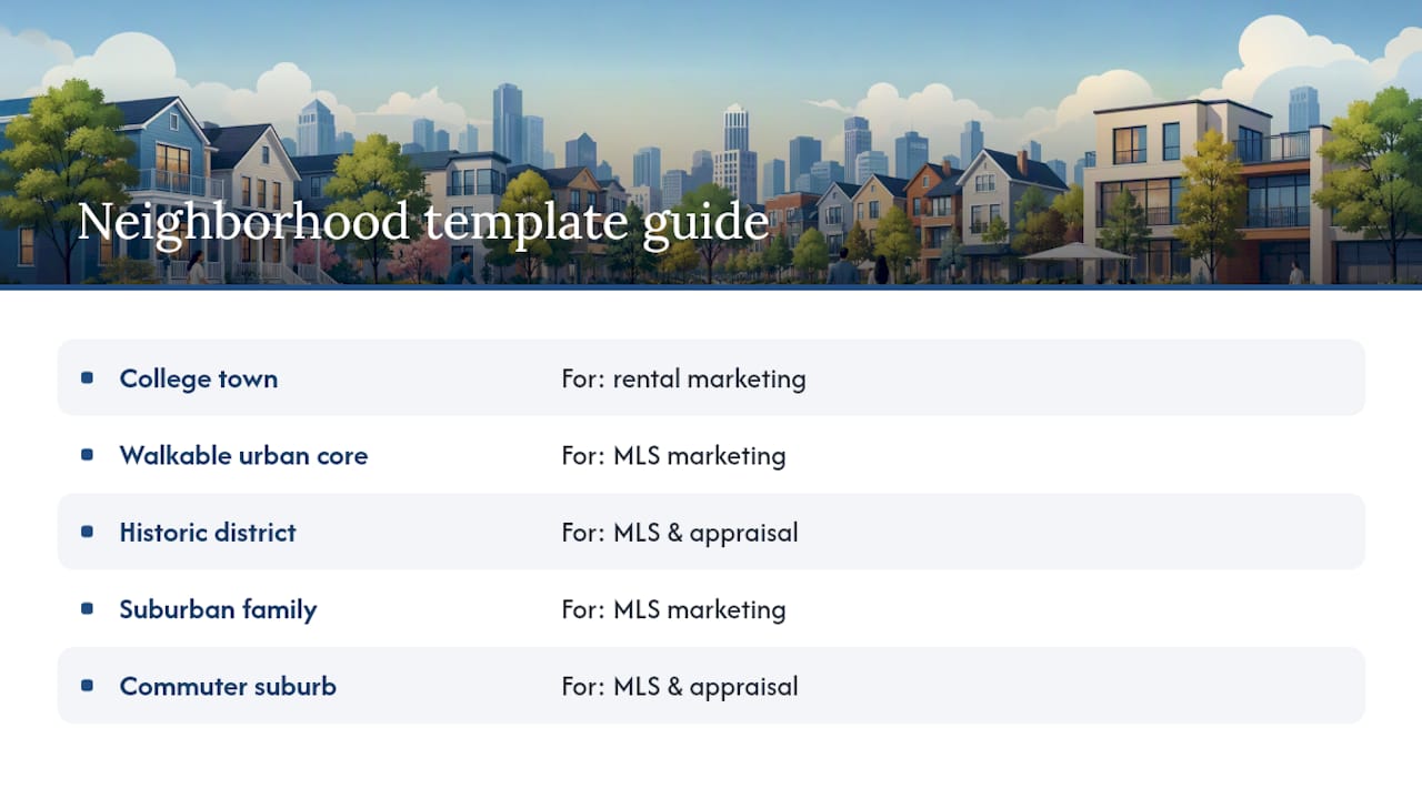 Twelve Neighborhood Description Templates You Can Adapt Today — overview diagram