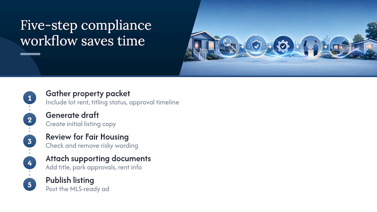 Five-step compliant listing workflow